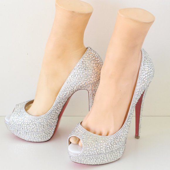 Christian Louboutin White Lady Peep Swarovski Crystal Custom Pumps - Picture 3 of 11